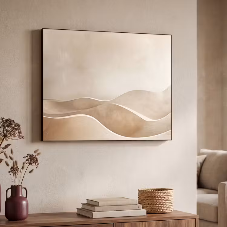 Beige - Natuur - Abstract - Modern Textielframe zwart klein -sfeer3