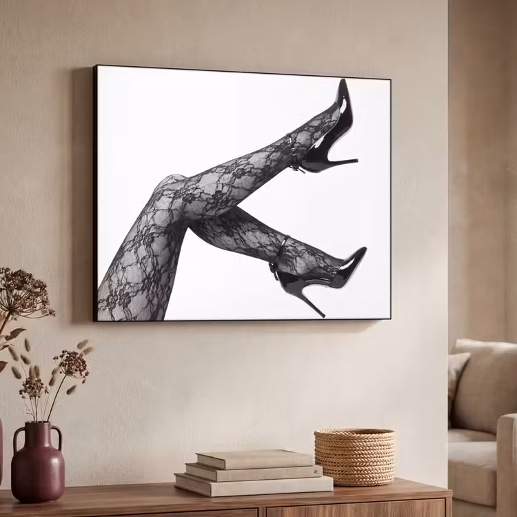 Benen - Kant - Hakken - Zwart - Wit - Uitdagend Textielframe zwart klein -sfeer3