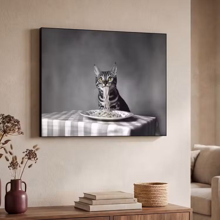 Bengaal - Kat - Tafelkleed - Zwart - Wit - Dier Textielframe zwart klein -sfeer3