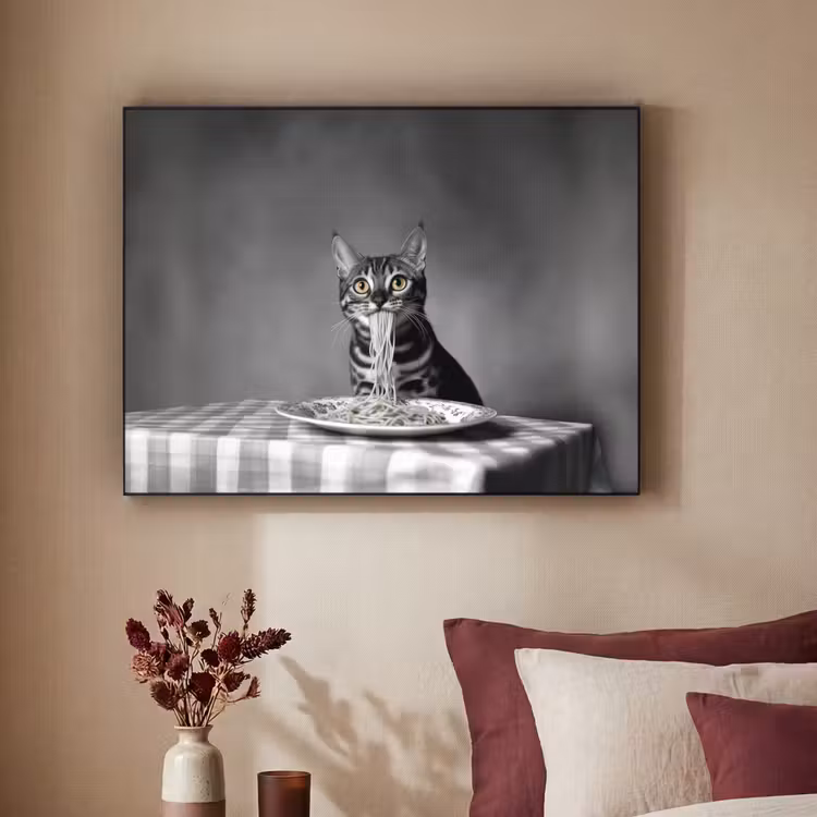 Bengaal - Kat - Tafelkleed - Zwart - Wit - Dier Textielframe - compleet frame klein -sfeer1
