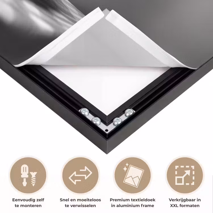 Bengaal - Kat - Tafelkleed - Zwart - Wit - Dier Textielframe zwart klein -USP_closeupNL