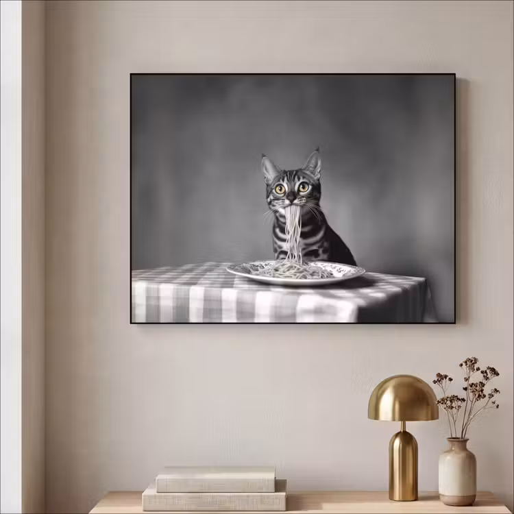 Bengaal - Kat - Tafelkleed - Zwart - Wit - Dier Textielframe - compleet frame klein -sfeer2