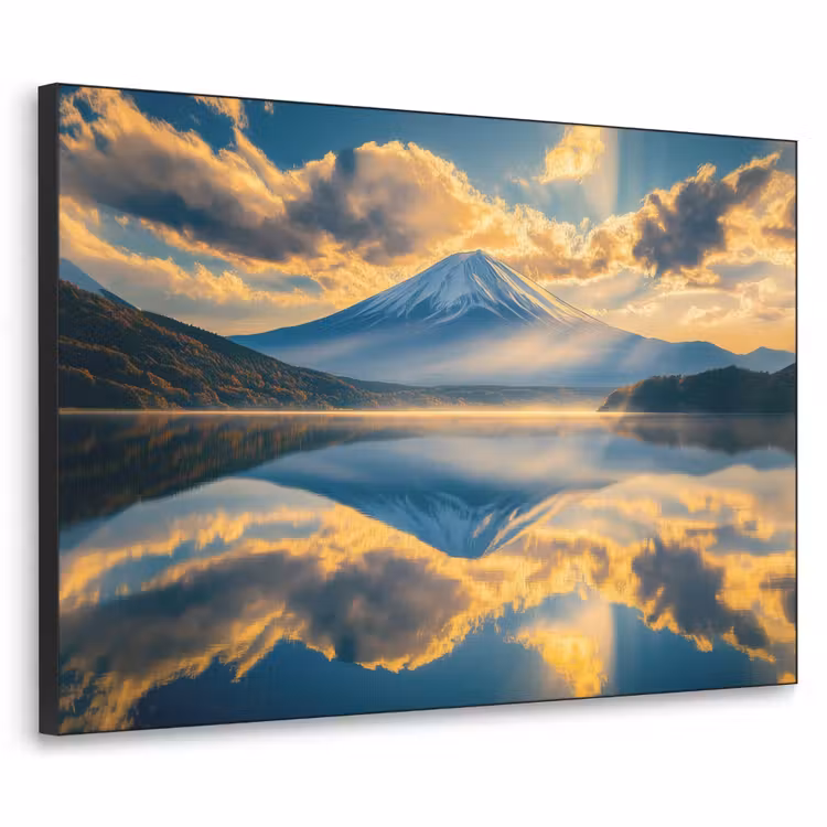 Berg - Rivier - Zonsondergang Textielframe zwart klein -3d