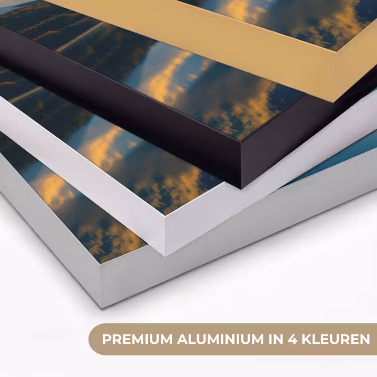 Berg - Rivier - Zonsondergang Textielframe zwart klein -USP_kleurenNL