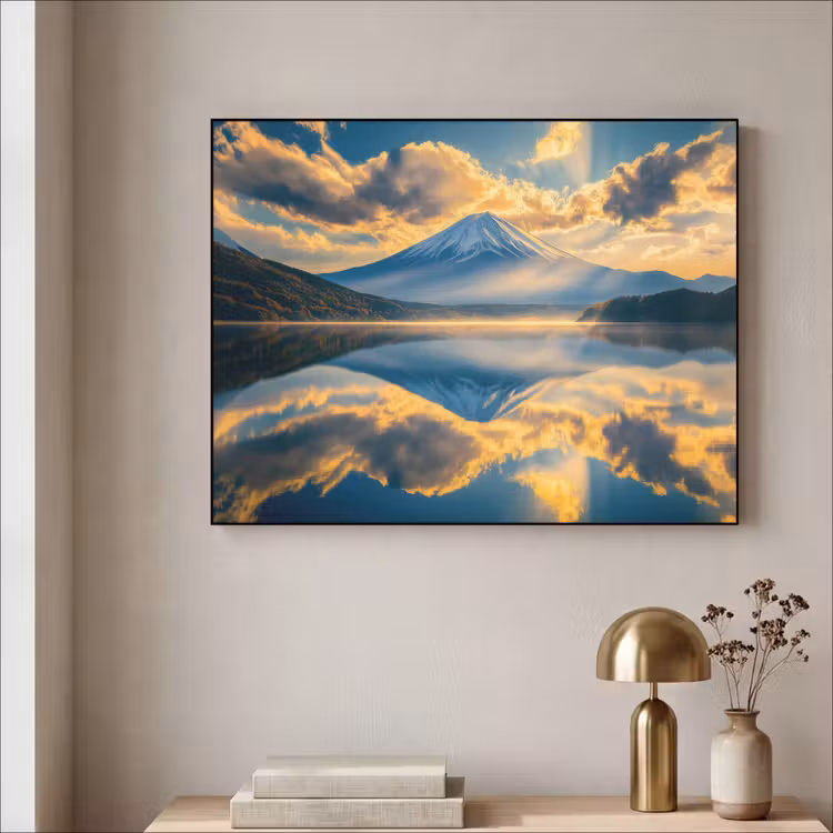 Berg - Rivier - Zonsondergang Textielframe - compleet frame klein -sfeer2
