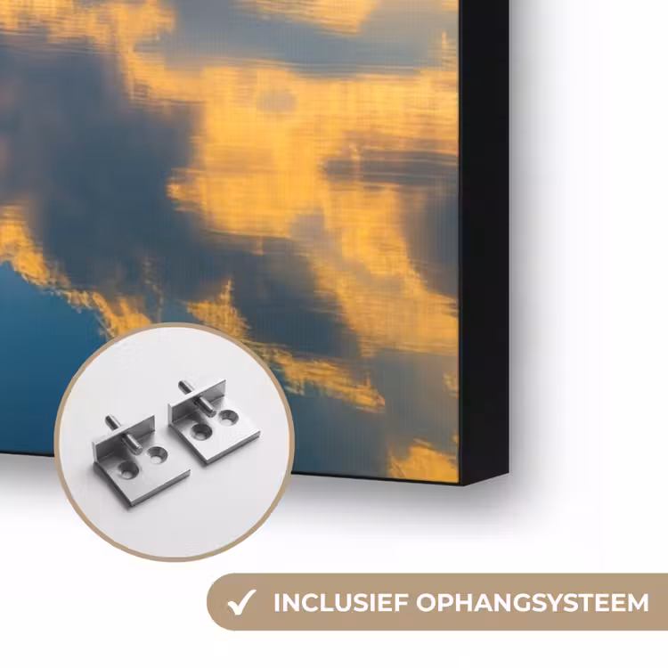 Berg - Rivier - Zonsondergang Textielframe zwart klein -USP_ophangsysteemNL