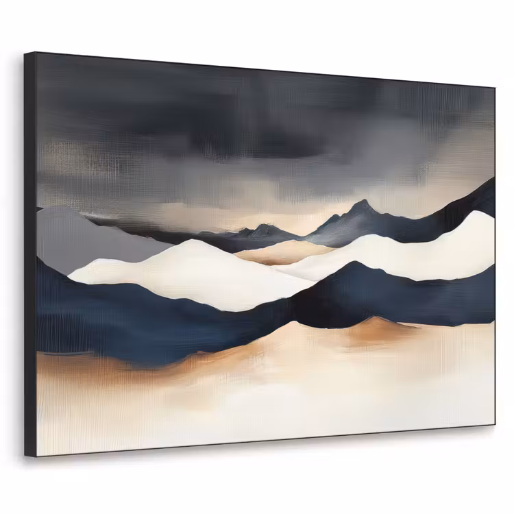 Bergen - Donkerblauw - Landschap Textielframe - compleet frame klein -3d