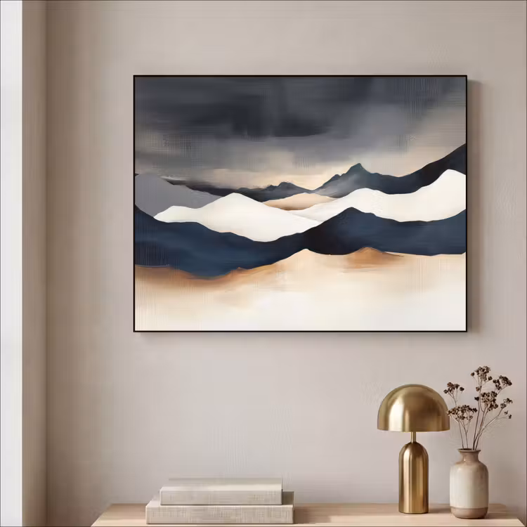 Bergen - Donkerblauw - Landschap Textielframe - compleet frame klein -sfeer2