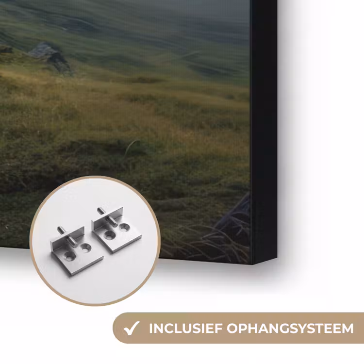 Bergen - Kronkelpad - Groen - Wolken Textielframe zwart klein -USP_ophangsysteemNL