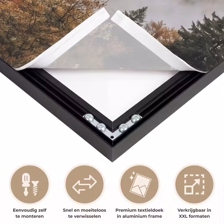 Bergen - Vallei - Mist - Herfst - Natuur Textielframe zwart klein -USP_closeupNL