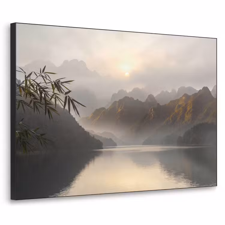 Bergen - Water - Mist - Natuur - Landschap Textielframe zwart klein -3d
