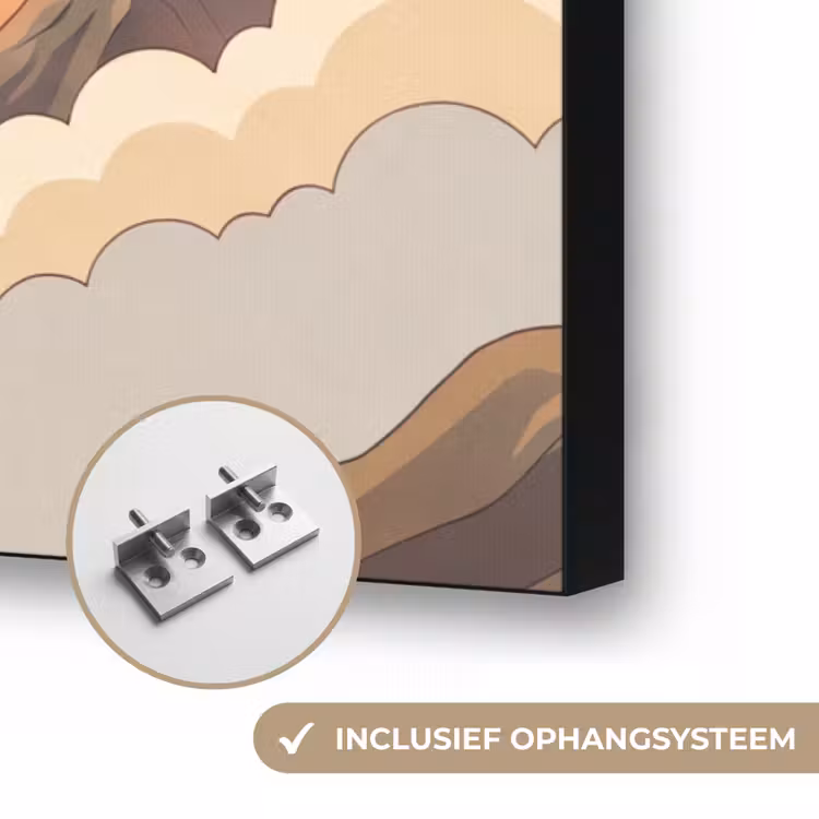 Bergen - Wolken - Natuur - Zonsopgang - Oranje Textielframe zwart klein -USP_ophangsysteemNL