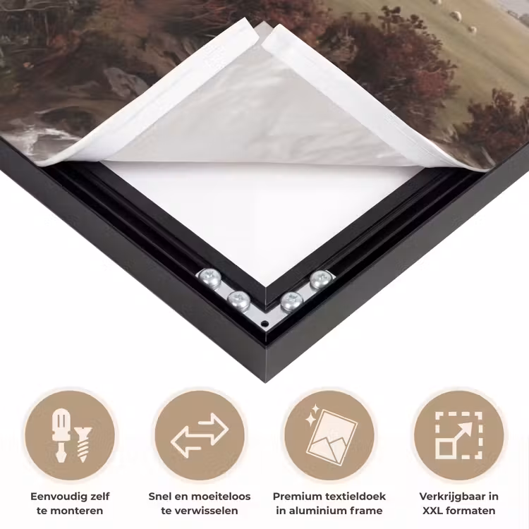 Berglandschap - Meer - Bergen - Vallei - Klassiek Textielframe zwart klein -USP_closeupNL