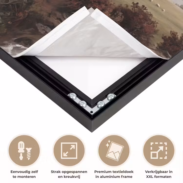 Berglandschap - Meer - Bergen - Vallei - Klassiek Textielframe zwart klein -USP_feed_closeupNL