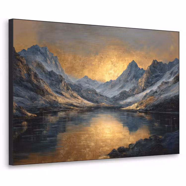 Berglandschap met Gouden Zonsondergang Textielframe zwart klein -3d