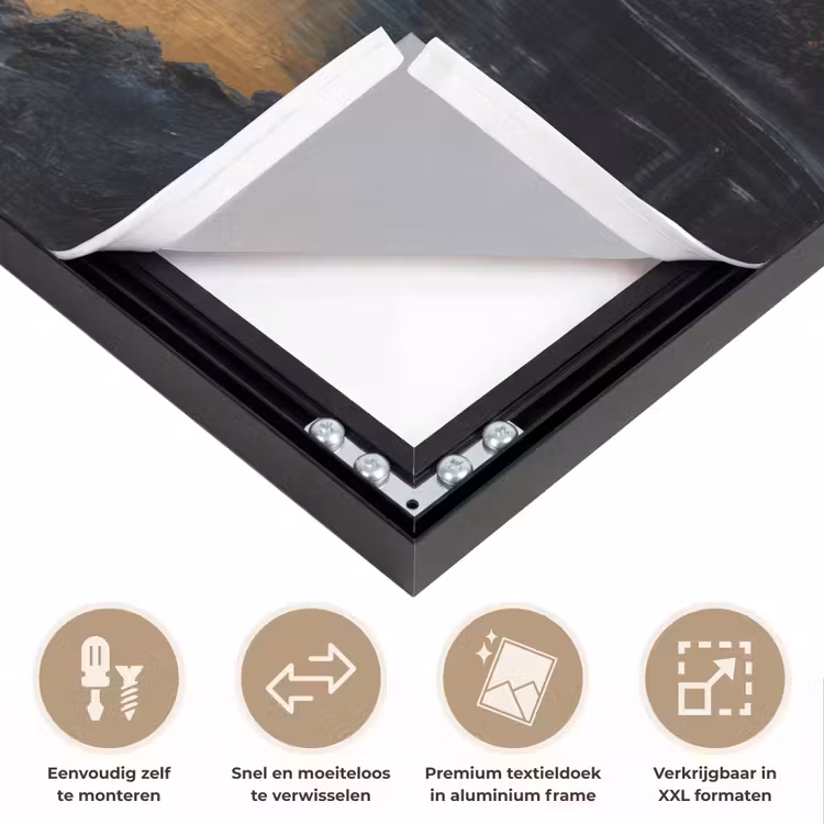 Berglandschap met Gouden Zonsondergang Textielframe zwart klein -USP_closeupNL