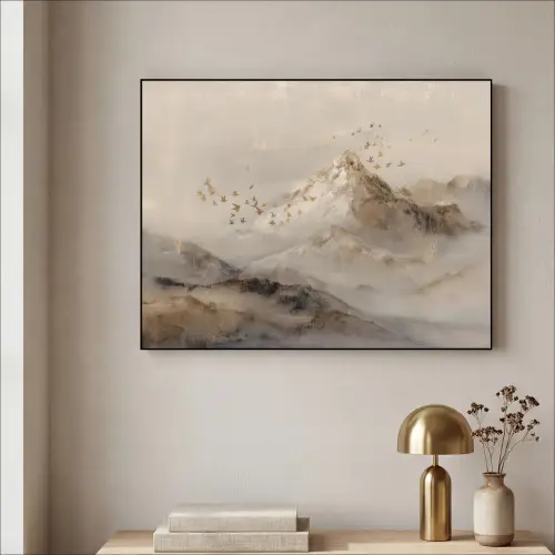 Berglandschap - Mist  - Penseelstreken Textielframe - compleet frame klein -sfeer2