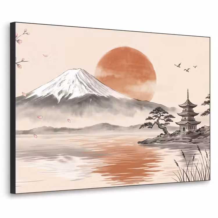 Bergtop - Meer - Bloesem Textielframe zwart klein -3d