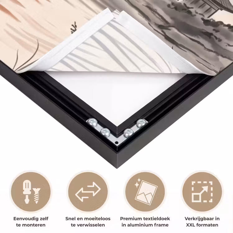 Bergtop - Meer - Bloesem Textielframe zwart klein -USP_closeupNL