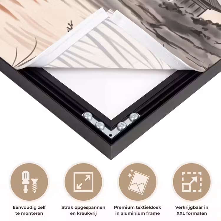 Bergtop - Meer - Bloesem Textielframe zwart klein -USP_feed_closeupNL
