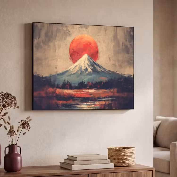 Bergtop - Sneeuw - Zon Textielframe - compleet frame klein -sfeer3