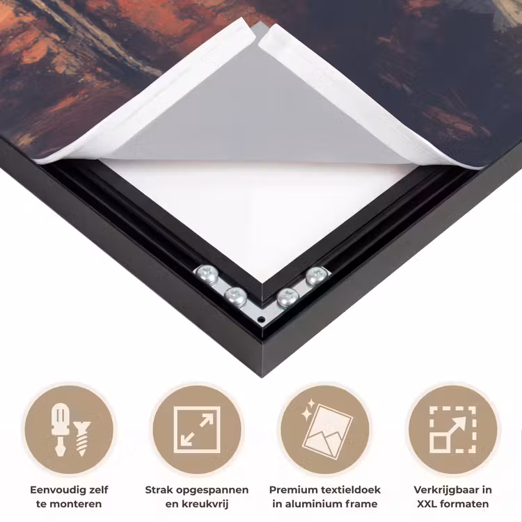 Bergtop - Sneeuw - Zon Textielframe zwart klein -USP_feed_closeupNL