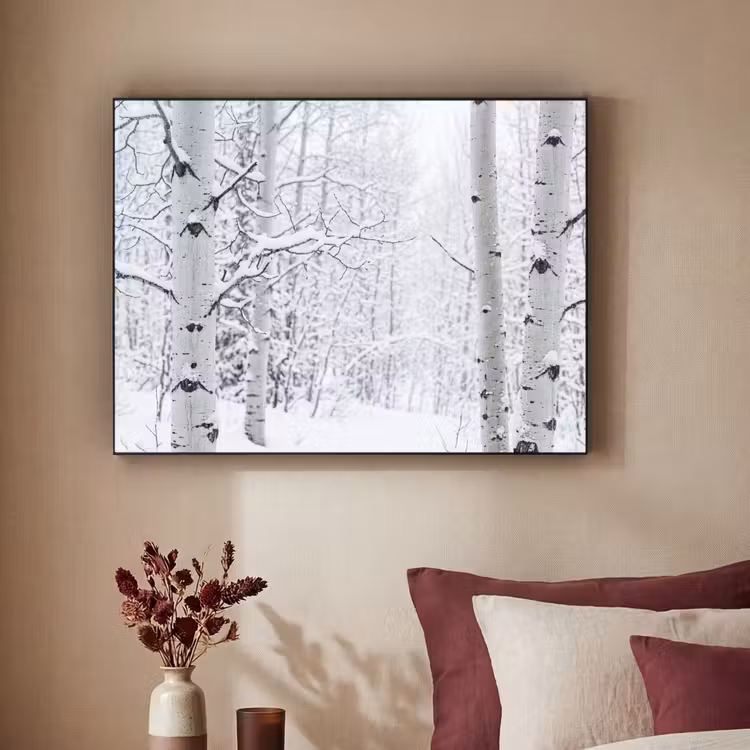 Berkenbomen - Sneeuw - Winter - Bos - Wit Textielframe zwart klein -sfeer1