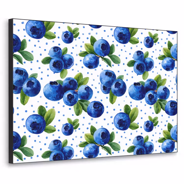 Bessen - Patroon - Blauw Textielframe zwart klein 947 -3d