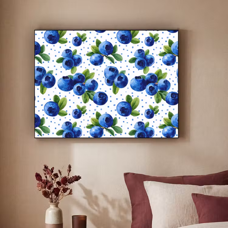 Bessen - Patroon - Blauw Textielframe zwart klein 947 -sfeer1