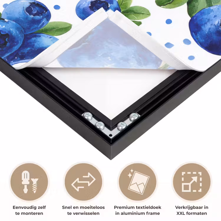 Bessen - Patroon - Blauw Textielframe zwart klein 947 -USP_closeupNL