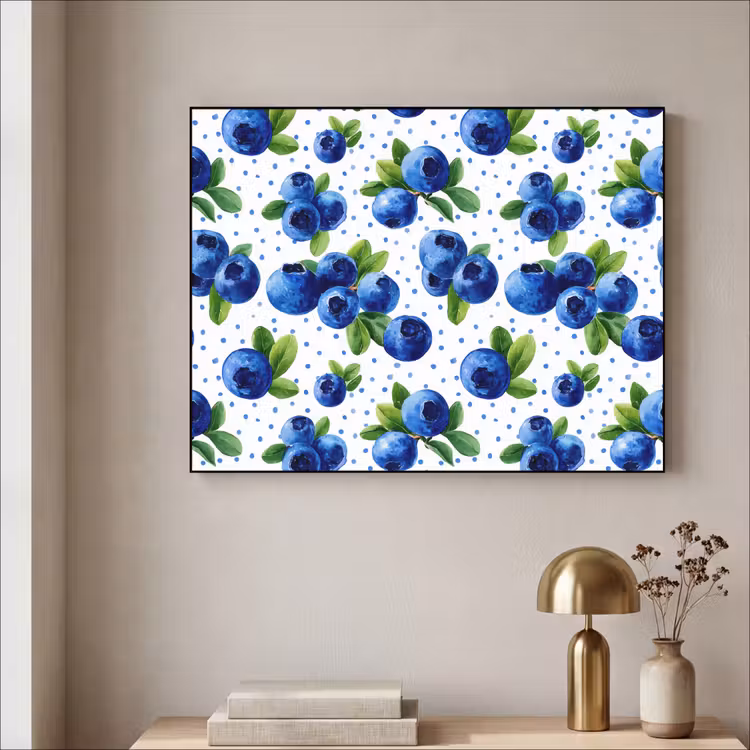 Bessen - Patroon - Blauw Textielframe zwart klein 947 -sfeer2