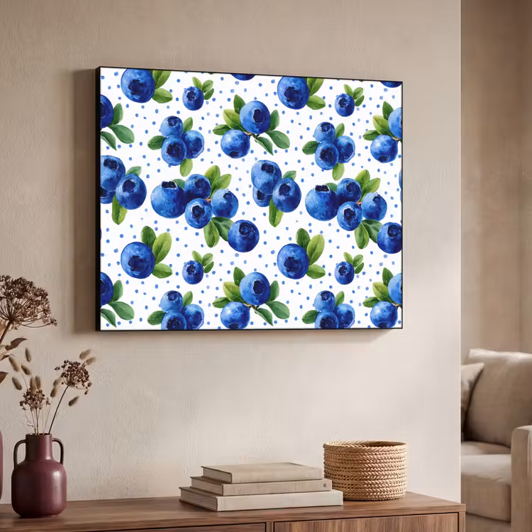 Bessen - Patroon - Blauw Textielframe zwart klein 947 -sfeer3