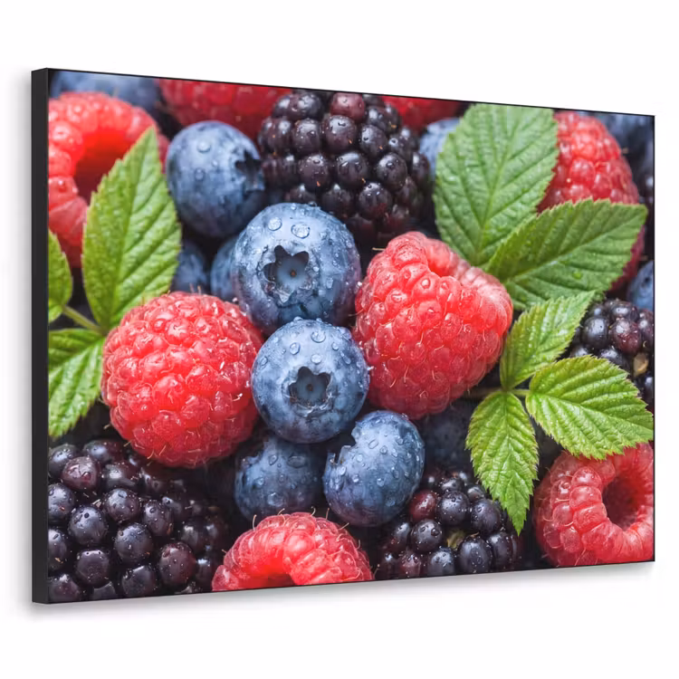 Bessen - Vers - Waterdruppels - Kleurrijk - Eten Textielframe zwart klein -3d