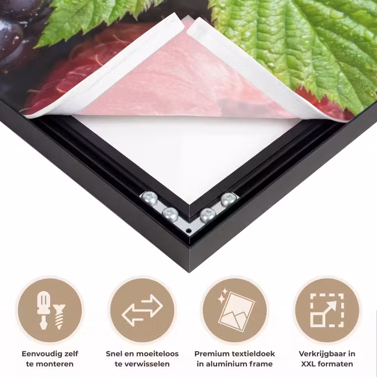 Bessen - Vers - Waterdruppels - Kleurrijk - Eten Textielframe zwart klein -USP_closeupNL