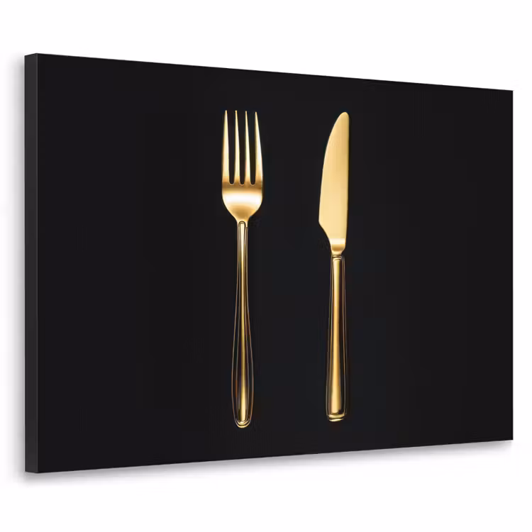 Bestek - Goud - Mes - Vork Textielframe - compleet frame klein -3d