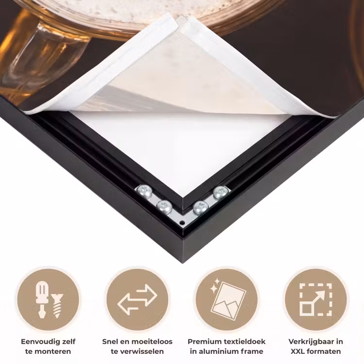 Bier - Glazen - Schuim - Hout - Drank Textielframe zwart klein -USP_closeupNL