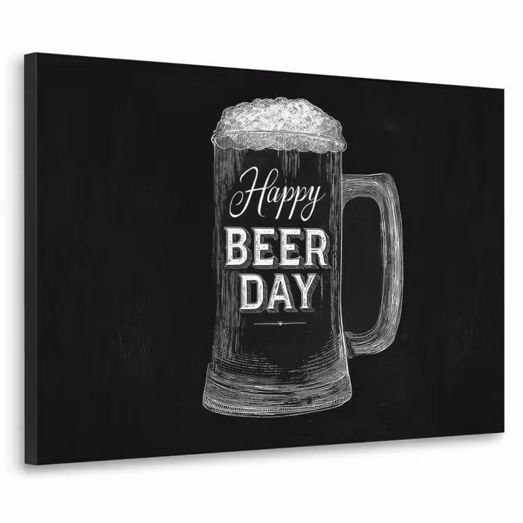 Bierpul - Witte krijtletters - Happy beer day Textielframe zwart klein -3d