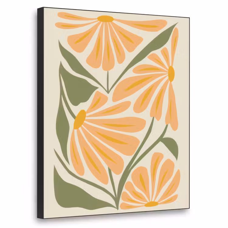 Blaadjes - Zachtoranje - Bloemen Textielframe zwart klein -3d