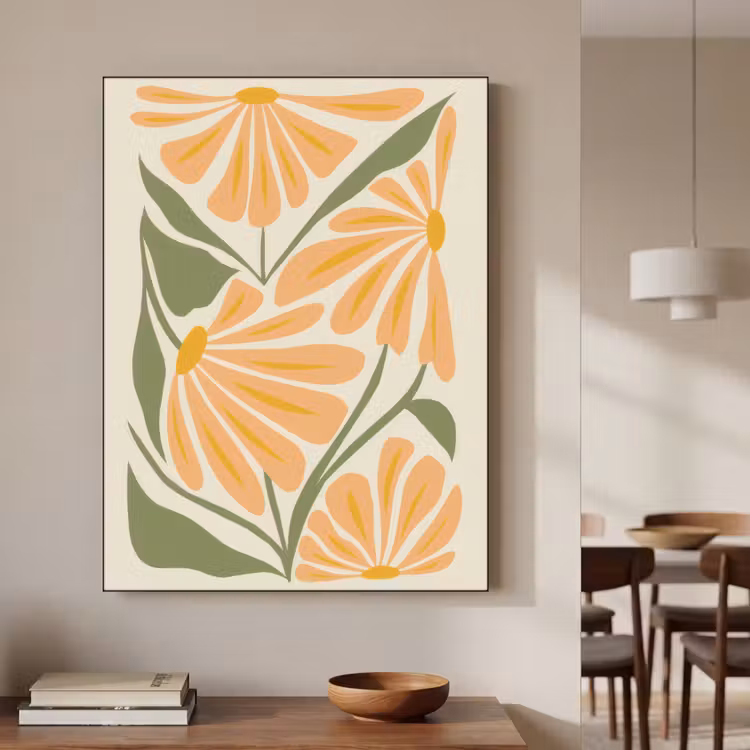 Blaadjes - Zachtoranje - Bloemen Textielframe - compleet frame klein -sfeer2