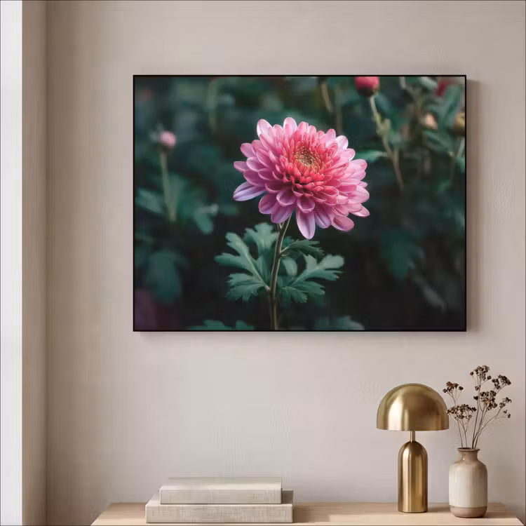Blad - Chrysant - Roze - Schaduw Textielframe - compleet frame klein -sfeer2
