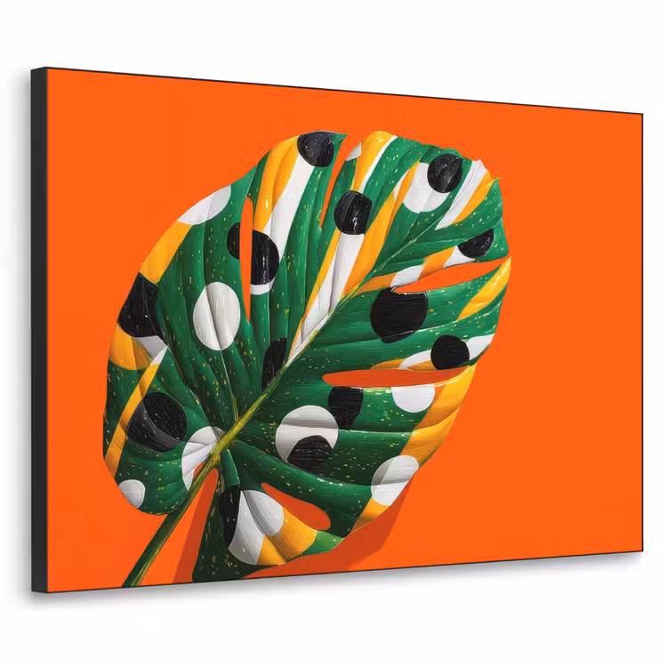 Blad - Oranje - Stippen - Kleurrijk Textielframe zwart klein -3d