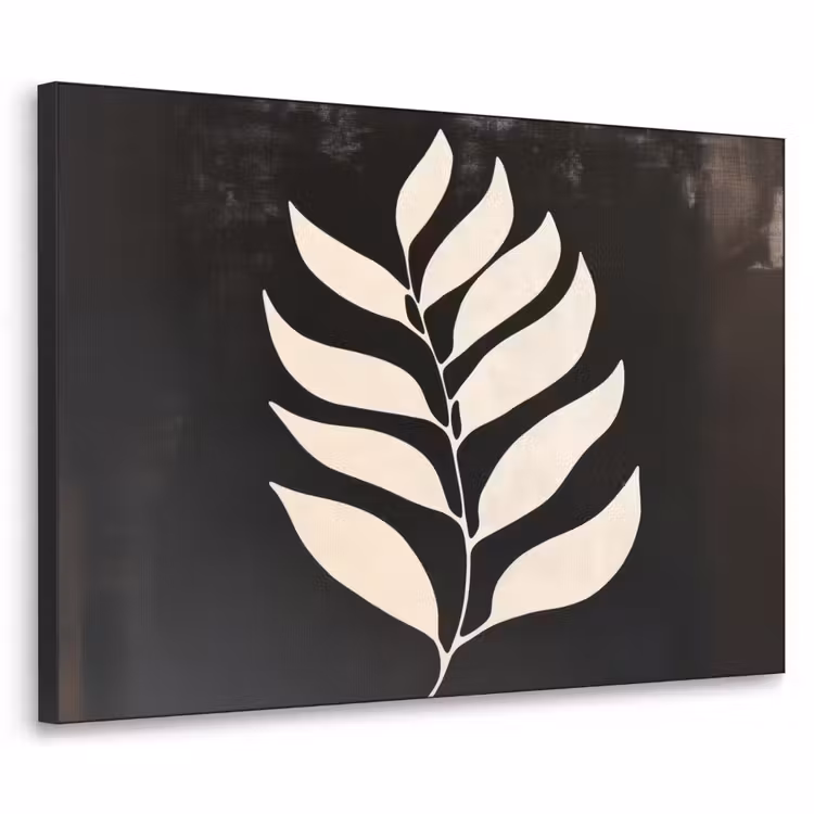 Blad - Wit - Minimalistisch Textielframe zwart klein -3d