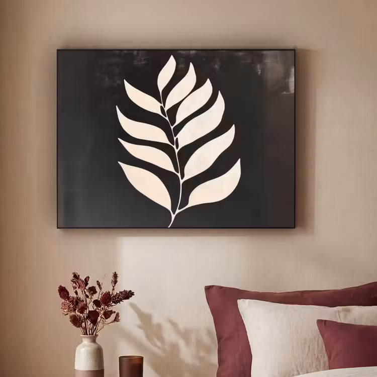 Blad - Wit - Minimalistisch Textielframe zwart klein -sfeer1
