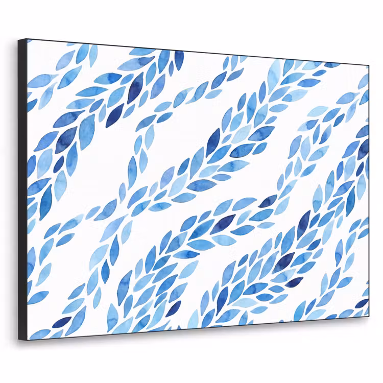 Bladeren - Aquarel - Patroon - Modern - Blauw Textielframe zwart klein -3d