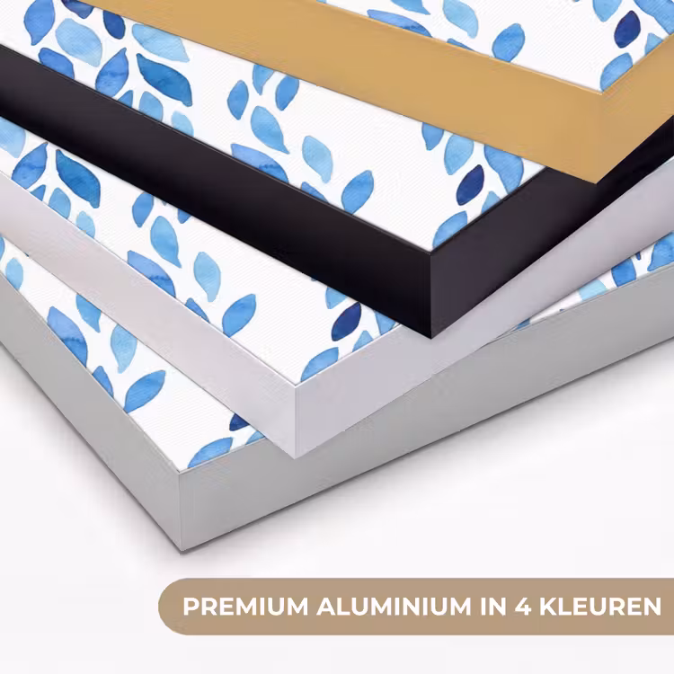 Bladeren - Aquarel - Patroon - Modern - Blauw Textielframe zwart klein -USP_kleurenNL