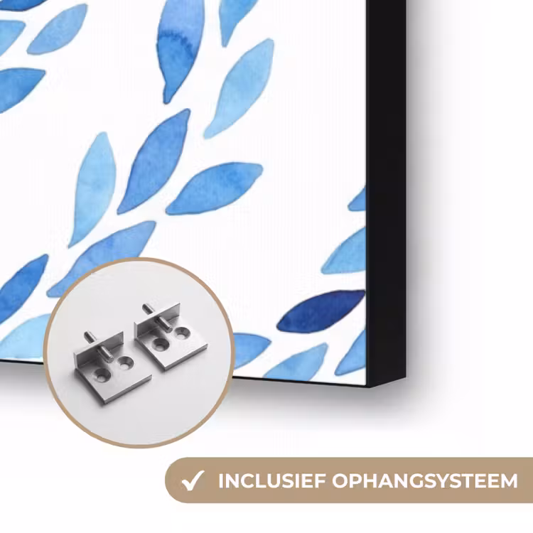 Bladeren - Aquarel - Patroon - Modern - Blauw Textielframe zwart klein -USP_ophangsysteemNL