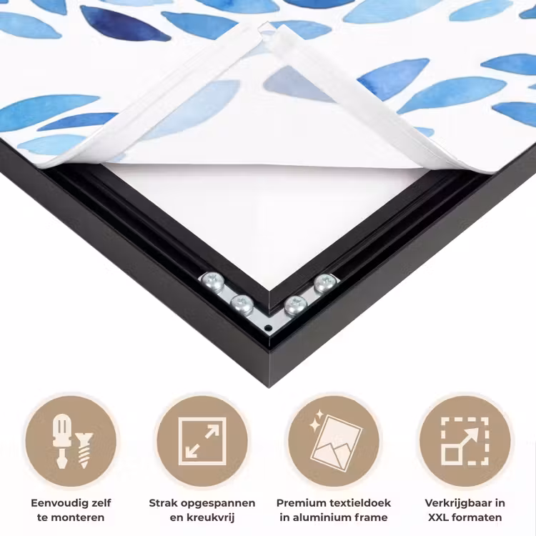 Bladeren - Aquarel - Patroon - Modern - Blauw Textielframe zwart klein -USP_feed_closeupNL