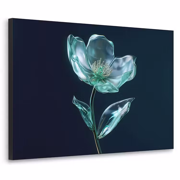 Bladeren - Bloem - Glazen - Donkerblauw Textielframe - compleet frame klein -3d