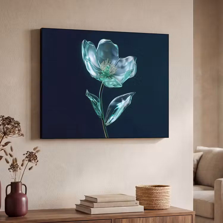 Bladeren - Bloem - Glazen - Donkerblauw Textielframe - compleet frame klein -sfeer3