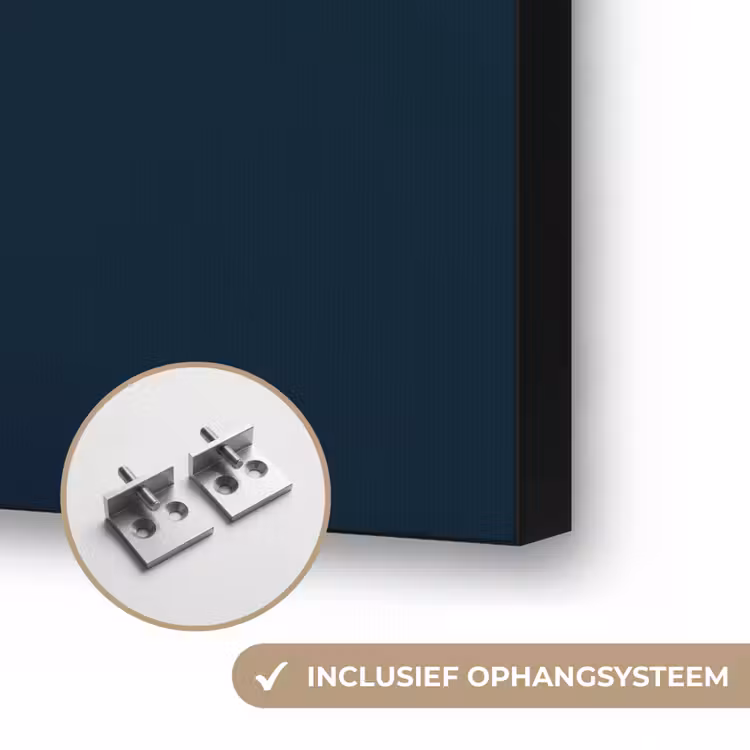 Bladeren - Bloem - Glazen - Donkerblauw Textielframe zwart klein -USP_ophangsysteemNL